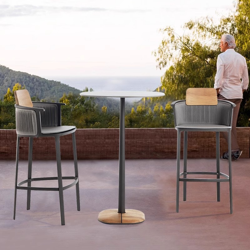 Sillas de bar al aire libre bar casual taburetes altos balcón sillas de caña al aire libre restaurante café sillas de bar en línea image 3