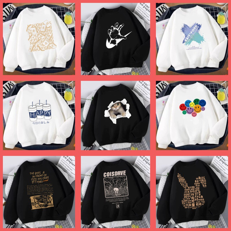 TikTok Internet Popular 2024 Autumn and Winter Pure Cotton Sweatshirt Men's Loose plus size Crewneck Fashion Brand Sports Men's Base Top