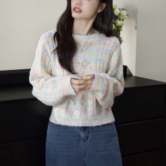 彩色渐变毛衣宽松2025秋冬季温柔系穿搭新款女针织衫短款长袖上衣