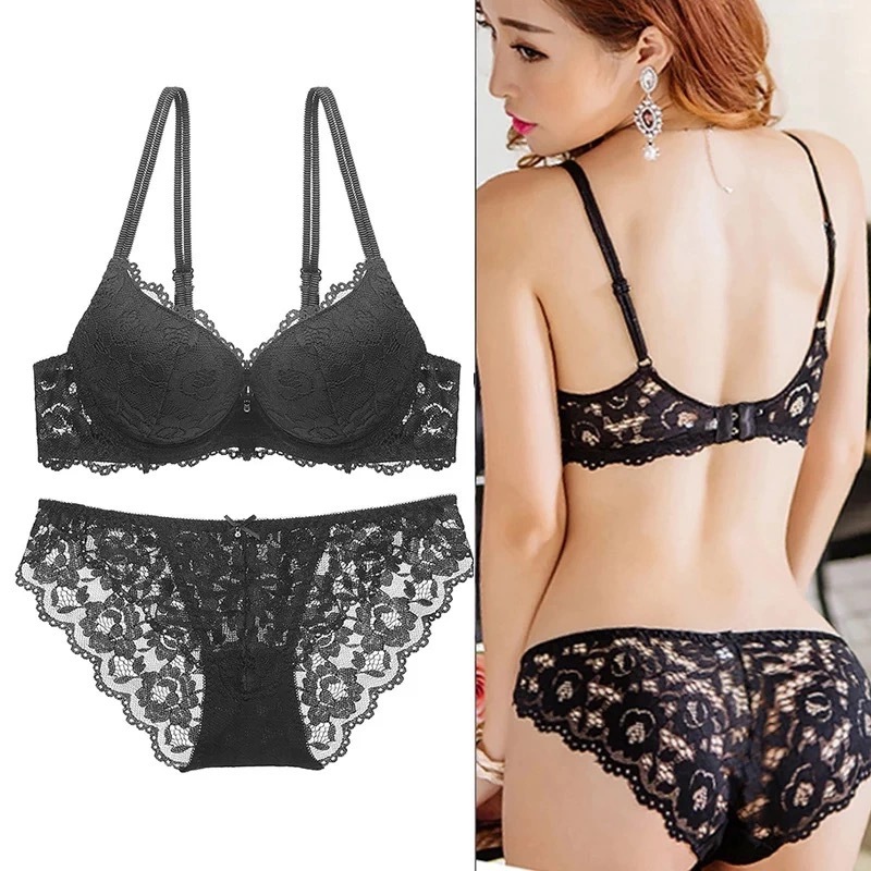 Completo intimo donna in pizzo reggiseno e slip push up_voghion.com
