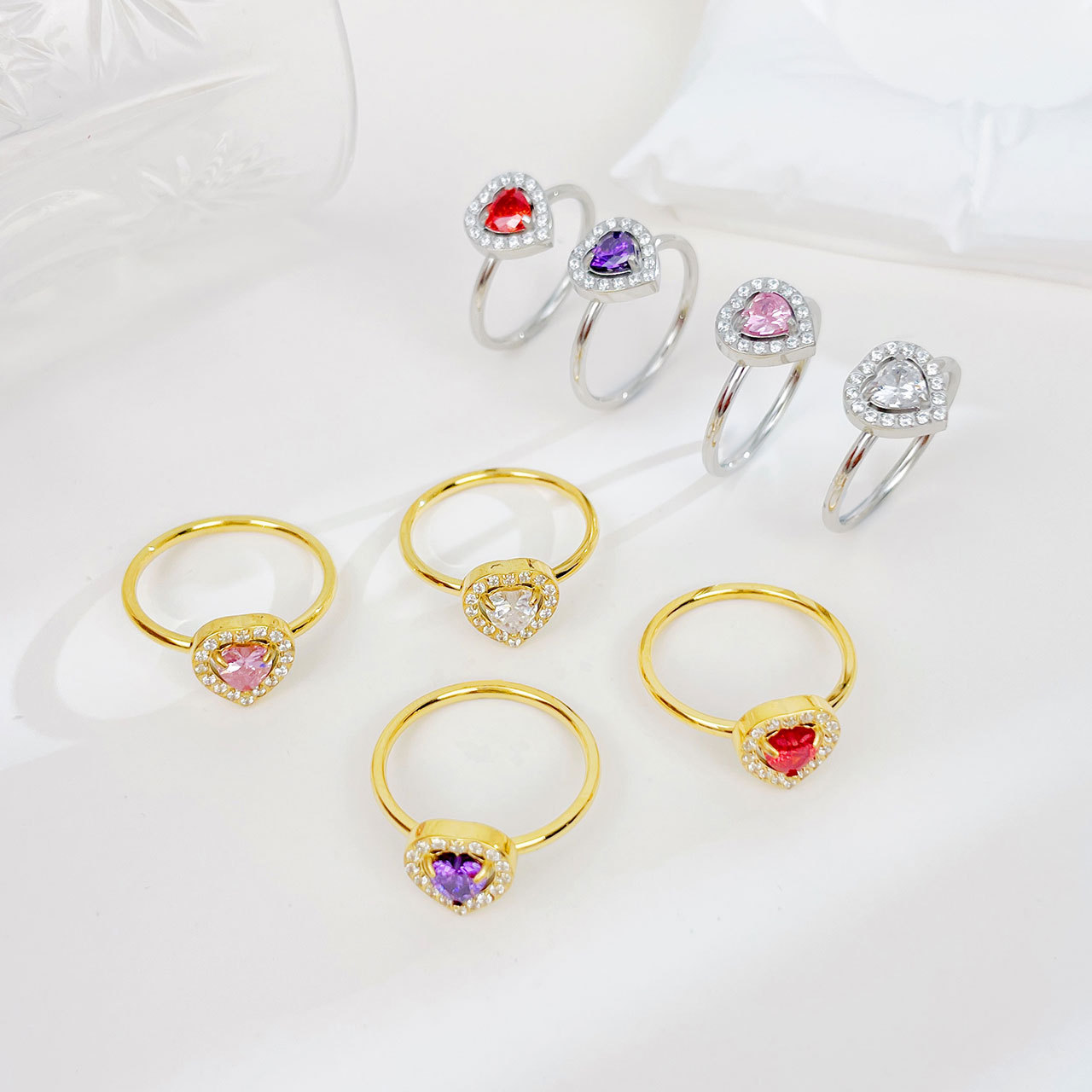 fashionable small design ring heart shaped with zircon stainless…