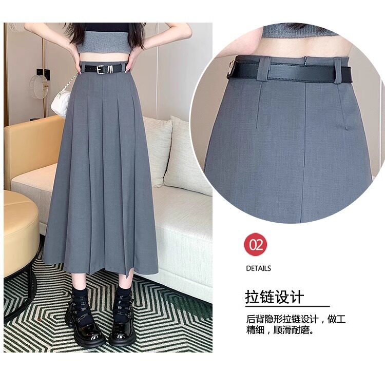 Chân váy vest nữ cạp cao dáng chữ A xếp ly dài vừa — Màu xám, Màu đen chi tiết 4