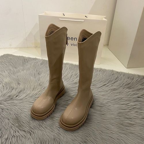 Thick Bottom Short Boots for Women 2024 New Pure Color Long Boots V-Neck Rider Boots Casual Boots 