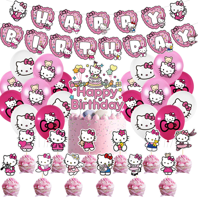 Hello Kitty Birthday Party Decoration Set Sanrio Hello Kitty Banner Flag Balloon Flag Sticker Hello Kitty Birthday Party Decoration Set Sanrio Hello Kitty Banner Flag Balloon Flag Sticker