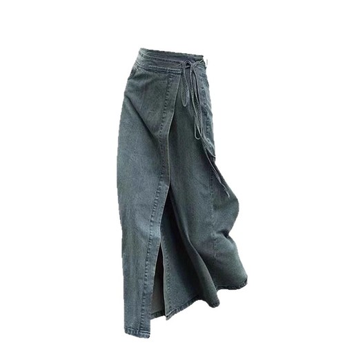 Vintage Unique Cowboy Half-Body Skirt for Women - Summer 2025 High-Waisted Slimming Strappy Design Skirt with a Sense of Style, Minority Open-Front Skirt