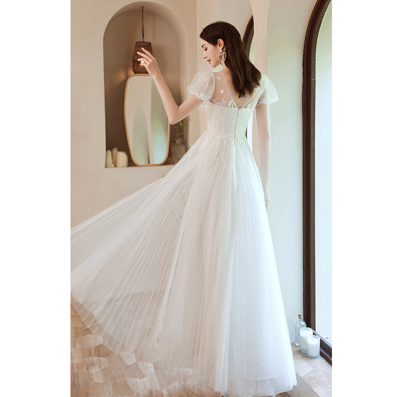 Vestido de Novia Estilo Princesa con Mangas Abullonadas, Vestido de Dama de Honor Blanco, Nuevo Estilo 2026, Elegante Vestido para Presentadora de Pasarela