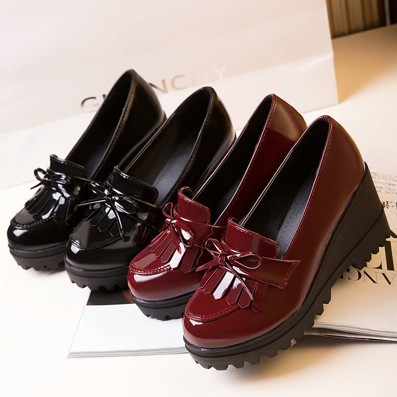 Women's Hidden Heel Wedge Shoes 2020 New Autumn British Style Small Leather Shoes Black Patent Leather Thick-Soled Platform Shoes