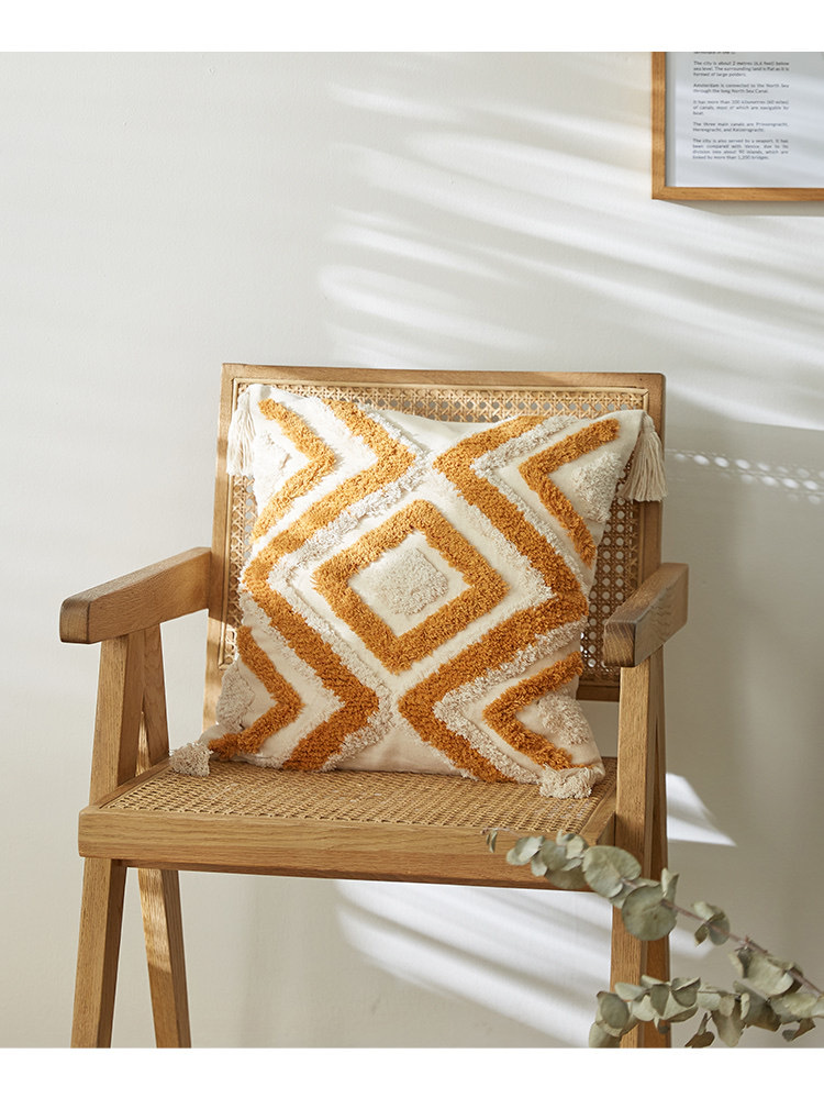 跨境专供摩洛哥民族风簇绒几何刺绣流苏波西米亚抱枕套靠垫亚马逊