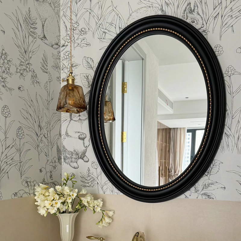 French-Style Bathroom Mirror Oval Wall-Mounted Home Bathroom Smart Makeup Mirror Internet-Famous Bedroom Vanity Mirror Wall-Mounted