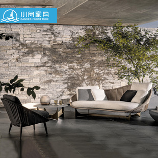 Nordic Outdoor Sofa Rattan Garden Courtyard Hotel Outdoor Balcony Living Room Leisure Terrace Rattan Chair Furniture Combination