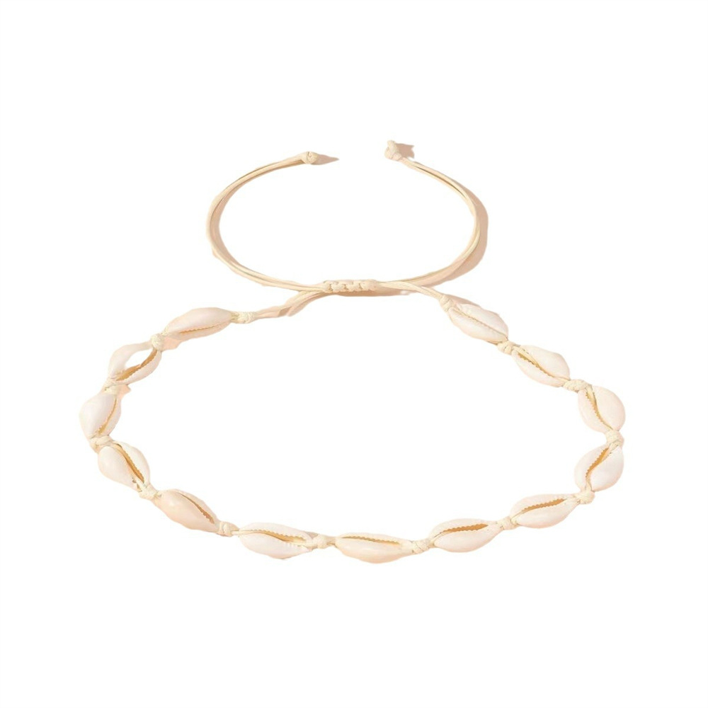 European and American Fashion Natural Small Conch Shell Necklace Bracelet Beach Style Shell Necklace Women's Summer Vacation Jewelry