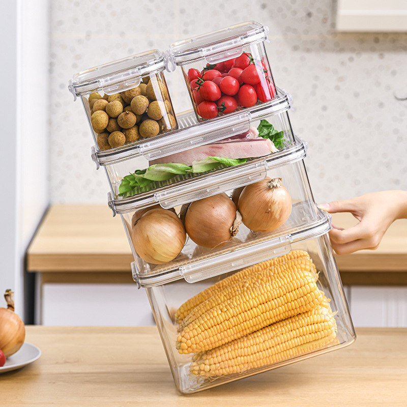 Caja de almacenamiento transparente PTE casera de cocina de frutas y verduras caja de almacenamiento y acabado de ingredientes congelados caja de preservación para refrigerador