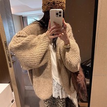 慵懒风松弛感灯笼袖毛衣女2025秋冬新款宽松休闲软糯针织开衫外套