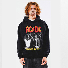 欧美男装嘻哈美式复古摇滚ACDC乐队人物印花连帽卫衣帽衫Hoodie