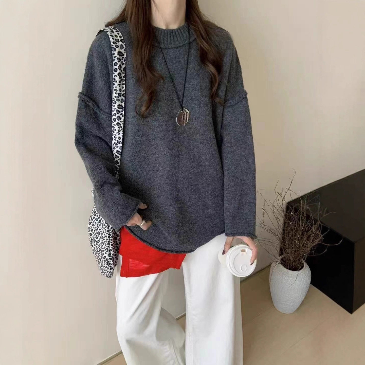 简约宽松大码毛衣女士2026秋冬季新款慵懒风百搭休闲针织衫外穿女