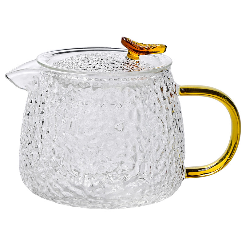 tetera de vidrio martillo conjunto resistente al calor hogar kung fu té taza de té engrosado tetera de té de flores un solo filtro de tetera