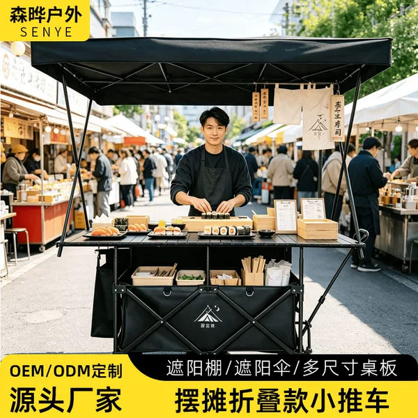 Night market stall cart, camping cart, large foldable stall cart, adjustable table, large camping stall cart