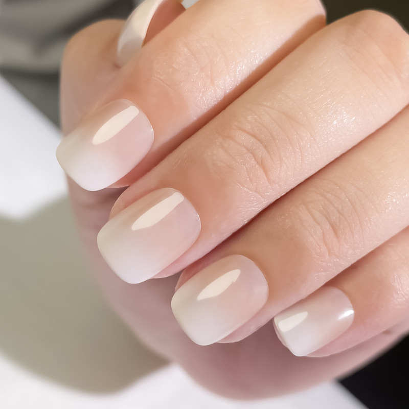 European and American Cross-border Nail Art Hot-selling Wear Nail Pieces Advanced Sense Milk White Gradient Color Short Nail Stickers Nail Art Patch