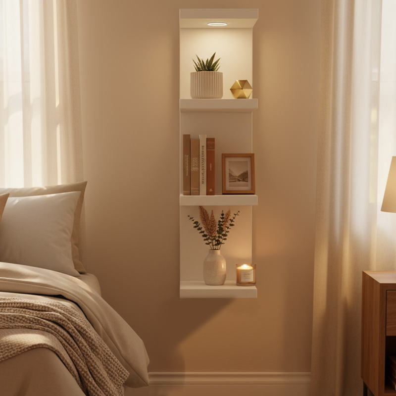 轻奢抽拉置物架壁挂客厅简易靠墙收纳架卧室靠墙搁板多层收纳架