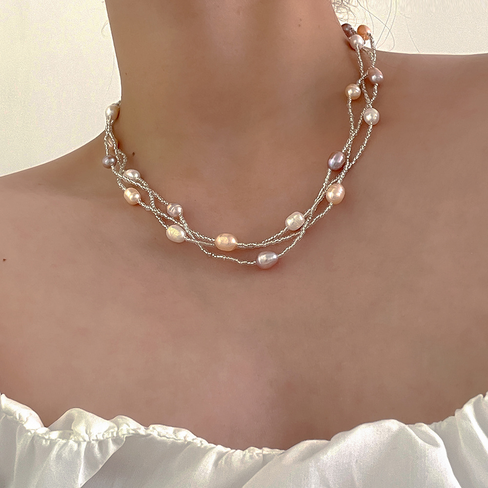 Elegant Streetwear Korean Style Geometric Alloy Freshwater Pearl Women's Layered Necklaces display picture 1