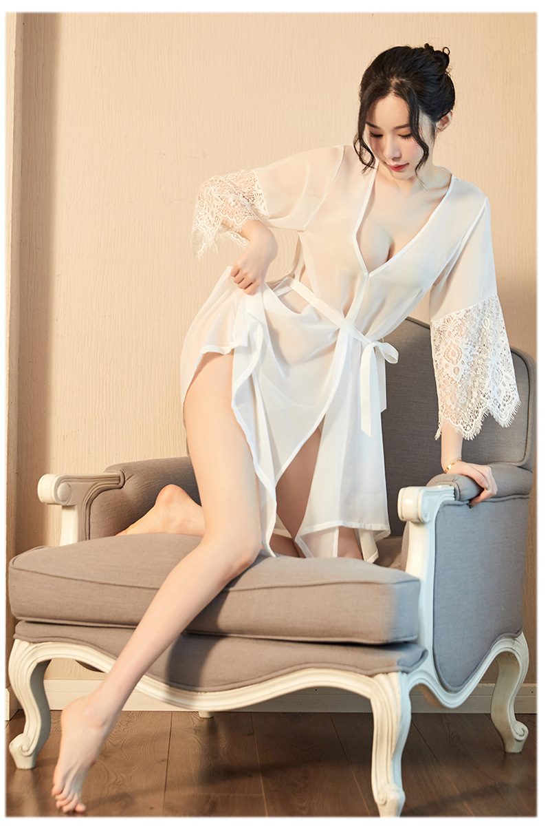 Xiuaisha Sheer Mesh Lace Robe with See-Through Cardigan Design, One Size — detail image 6
