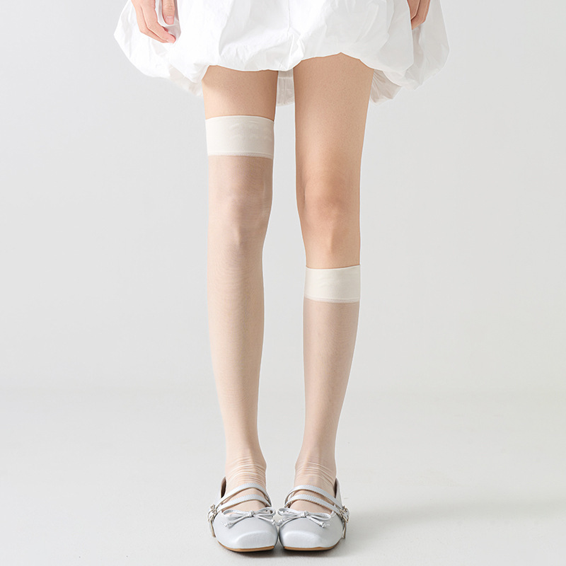 Japanese-Style Ballet-Style Thin Transparent Knee-High Socks for Women, Summer White and Black Jk Socks to Pair with Loafers