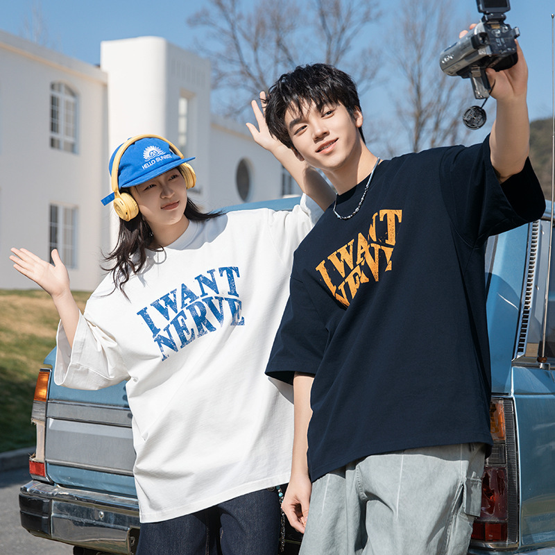 American Trendy Brand Loose Short-Sleeved T-Shirt for Men and Women 2025 Summer New Style Distressed Contrasting Print Design T-Shirt Q