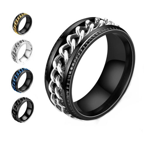 欧美不锈钢链条戒指可转动罗马数字钛钢戒指环跨境货源批发
