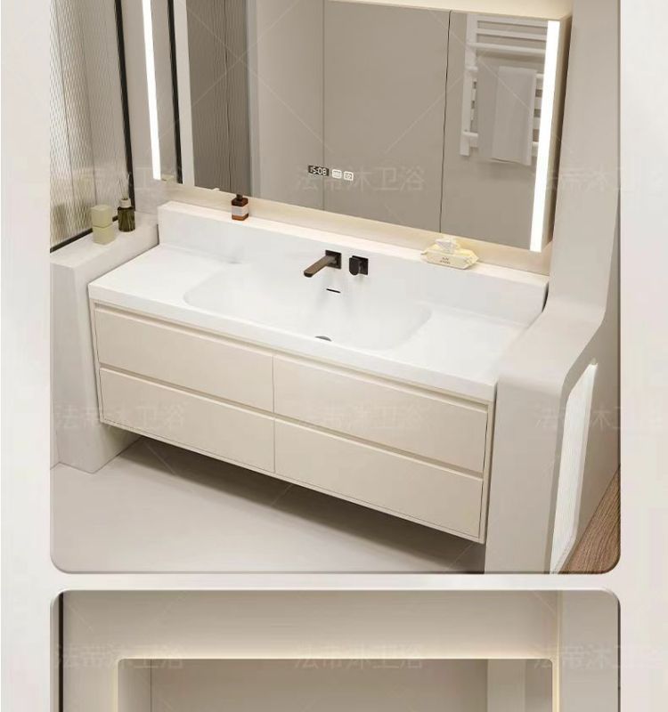 Japanese-style bathroom cabinet combination 75/85/95/105/115 wall-mounted faucet, seamless rock plate basin, solid wood washbasin undefined