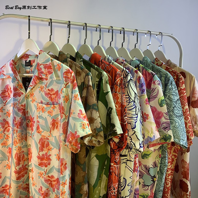 Aloha Hawaiian Cuban Collar Oil Painting Short Sleeve Floral Shirt Men's Lazy Couple Hong Kong Style Thai Style Beach Shirt Women Aloha Hawaiian Cuban Collar Oil Painting Short Sleeve Floral Shirt Men's Lazy Couple Hong Kong Style Thai Style Beach Shirt Women