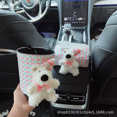 Car tissue box/set — tissue box for armrest, cute - pink-scarf-hat-west-highland-pink-and-blue-bubble-pattern-tissue-box-armrest-box-west-highland-bubble-pattern-trash-can-clip-on-version