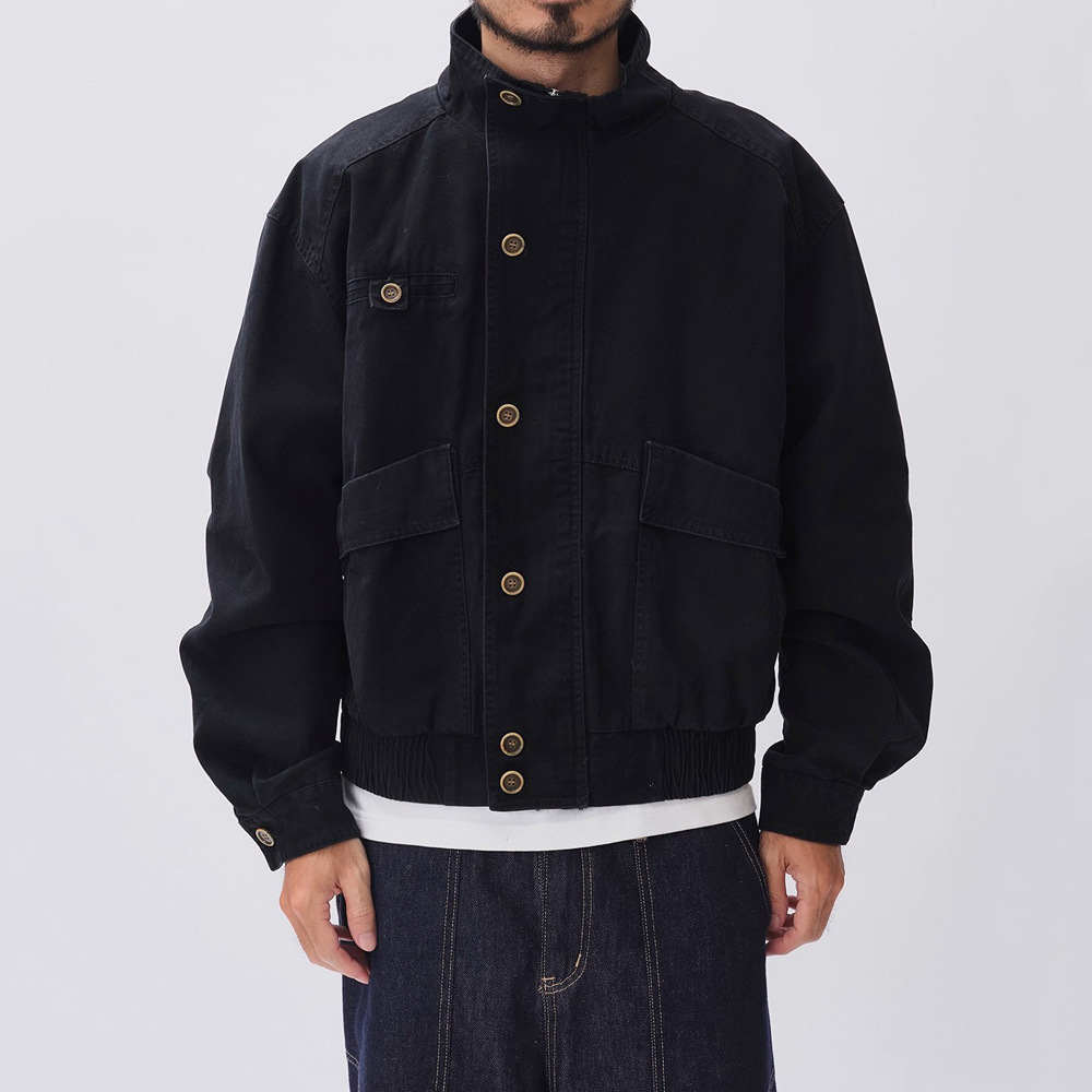 Giacca da lavoro retrò da uomo con colletto alto e design patchwork invecchiato, lavata e in stile Heavy Industry_voghion.com