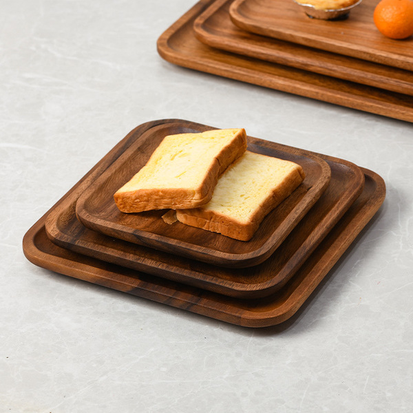 Walnut solid wooden cubic dining plate trumpet tray tea tray acacia…
