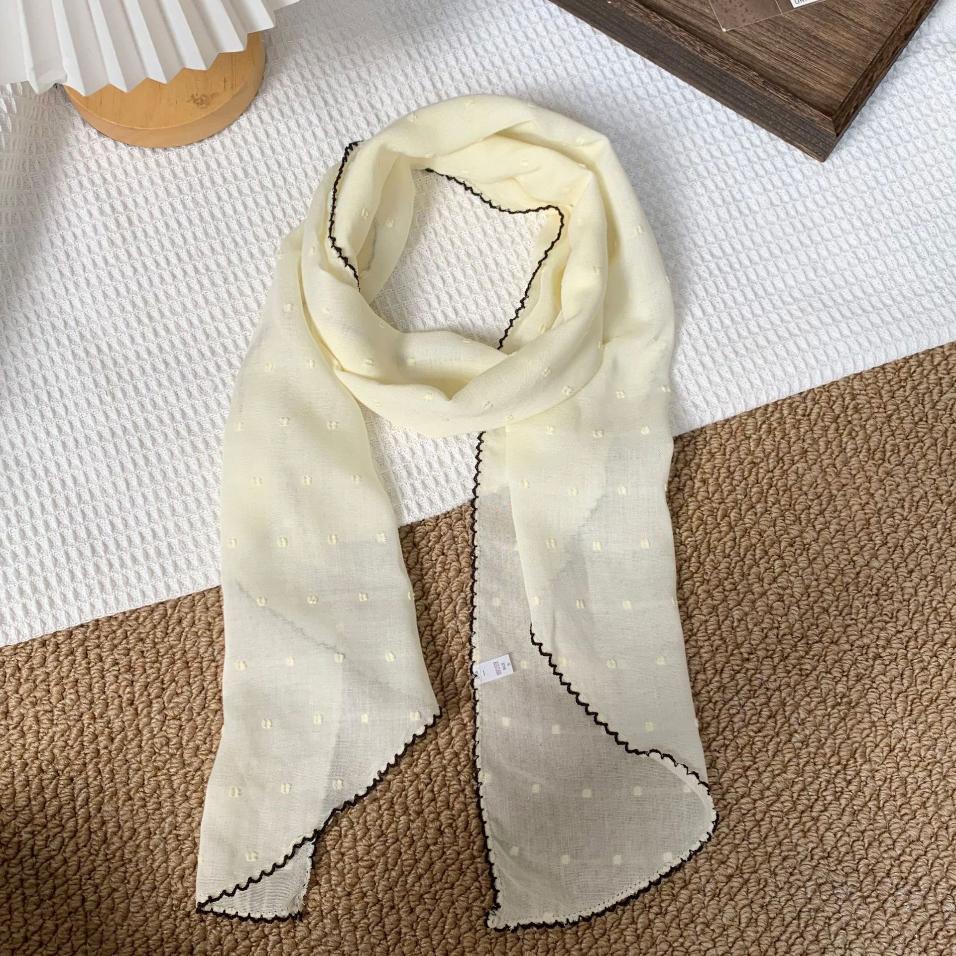 Pañuelo de seda de lino de algodón con lunares pequeños para mujer, versión coreana de la nueva moda, bufanda de seda de todo fósforo, bufanda pequeña, bolsa de atar multifuncional, bufanda de seda, cinturón para el cabello