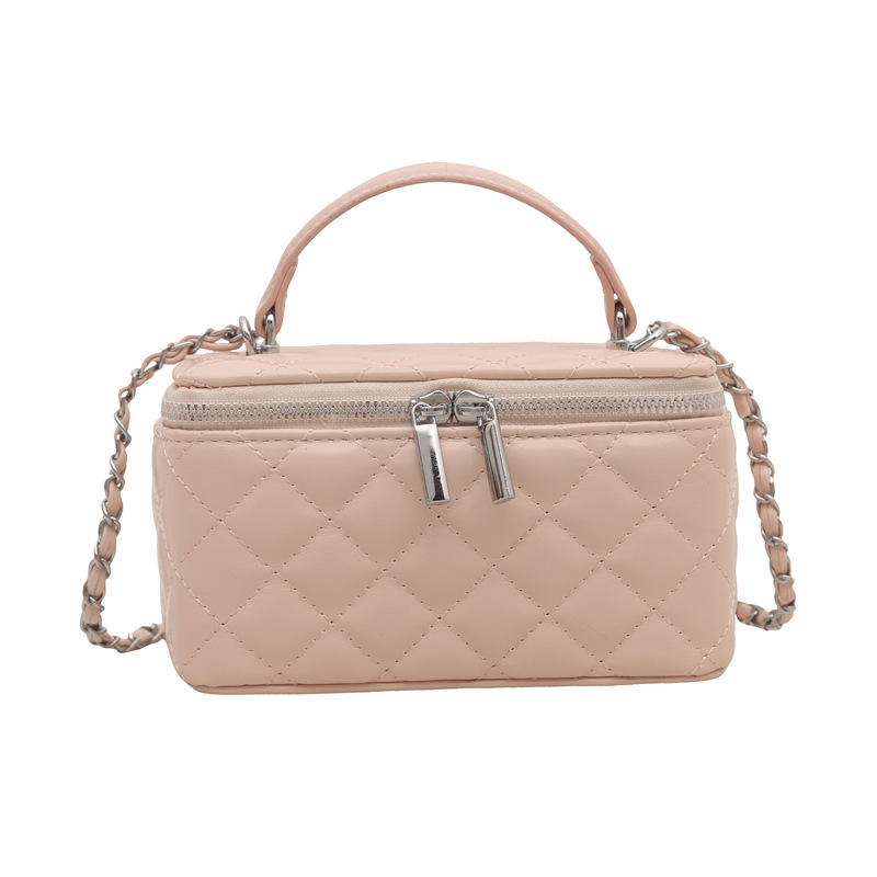 New Women's Handbag Small Square Bag Fashionable Makeup Box Bag Chain Diamond Grid Crossbody Bag - Thumbnail 5