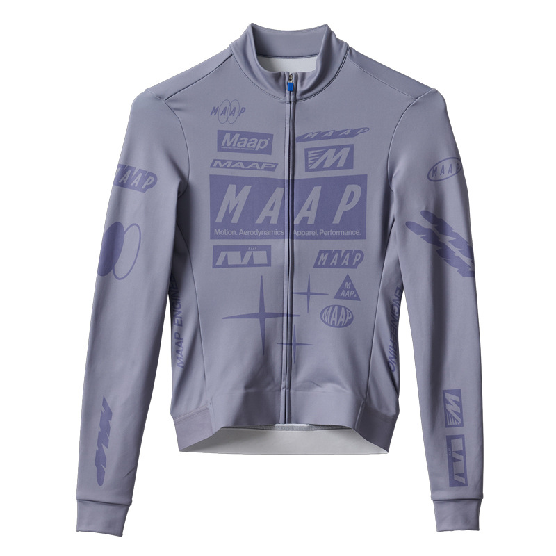 Fleece-Lined Top 185-Map Drome Series Fleece-Lined Long-Sleeved Cycling Jersey with Blue Zipper Head and Logo