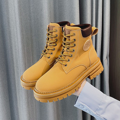 Camping Girl ~ Retro Round-Toe Platform Height-Increasing Martin Boots for Women, Large Yellow Boots, Genuine Leather Short Boots, Sizes 41-43