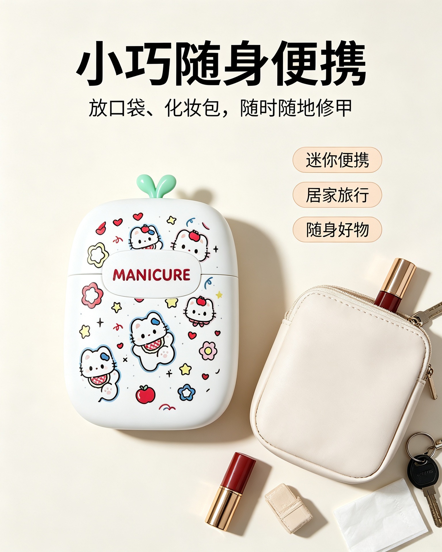 卡通款指甲刀套装六件套萌趣可爱便携收纳盒不锈钢指甲剪美甲工具