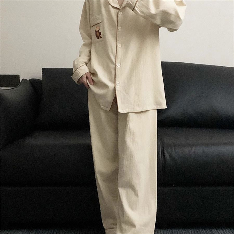 新款休闲情侣睡衣男女士春秋季云朵棉长袖长裤开衫大码家居服套装|undefined