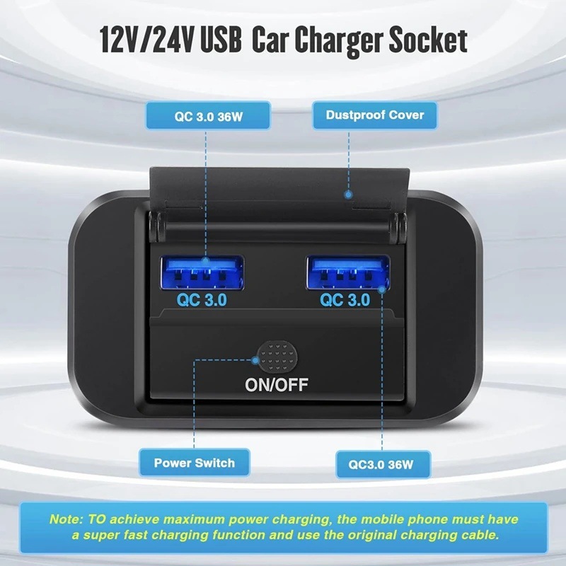 Modified Multifunctional Bus, Rv, Yacht Qc3.0+Pd Car-Mounted Mobile Phone Charger with Button Electronic Switch