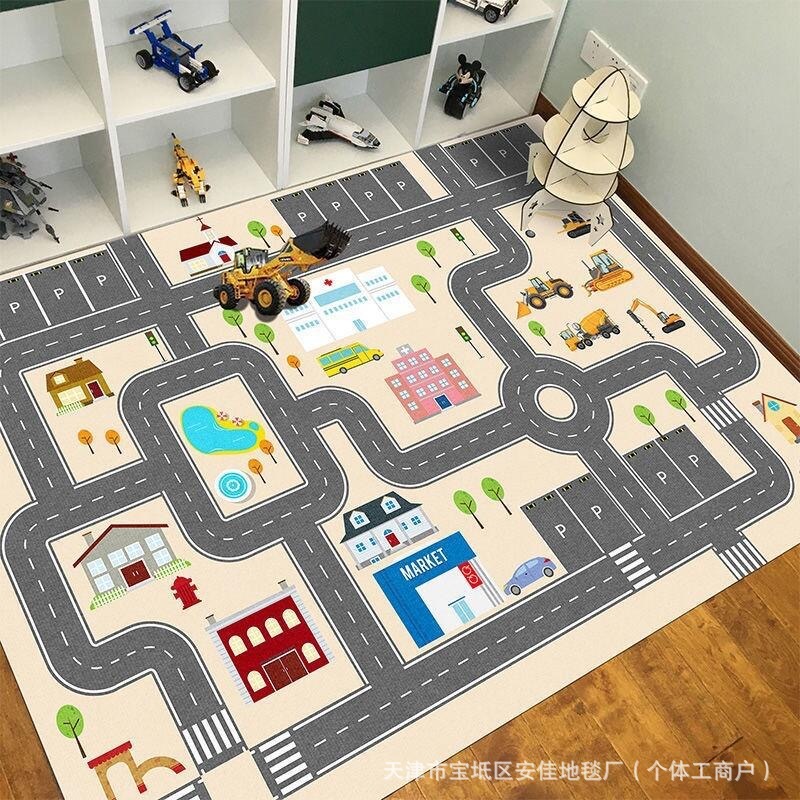 クロスボーダー子供用カーペットクリスタルベルベット駐車場クライミングマットゲーム交通道路フロアマット早期教育幼稚園カーペット|undefined