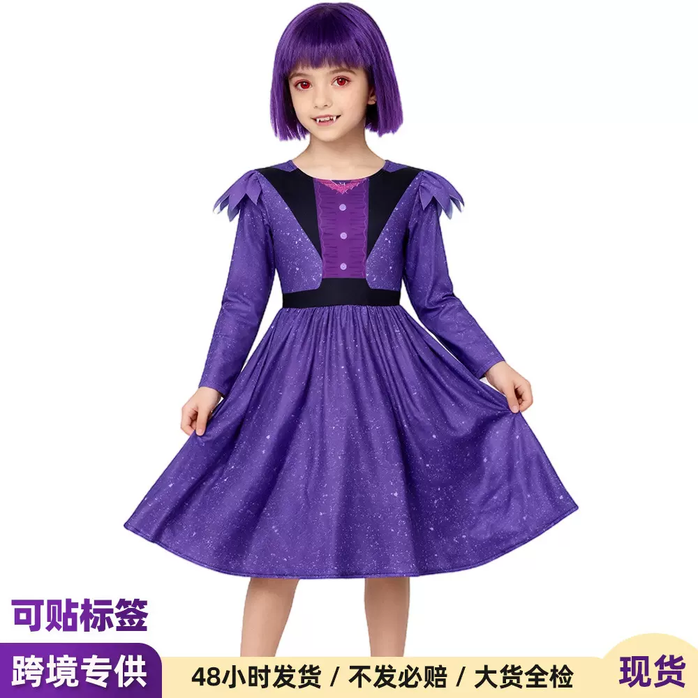 跨境童装吸血鬼娜娜cos服万圣节真人可爱小魔女cosplay演出裙子