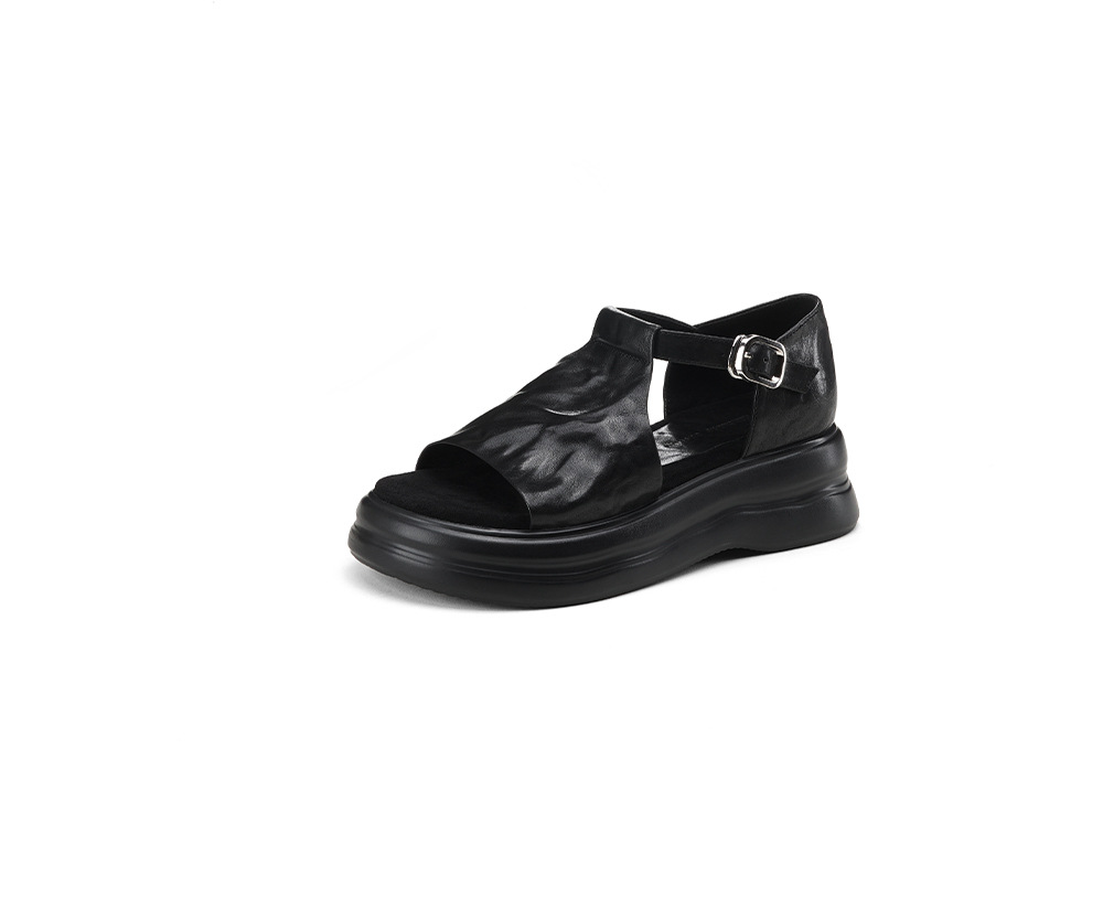 Sandal cao gót nữ hở mũi da bò đế dày quai ngang khóa — Khóa thắt lưng màu đen, Khóa thắt lưng màu nâu, Velcro màu mơ, Giấy dán ma thuật màu nâu chi tiết 23
