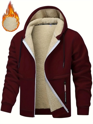 Men's Casual Fleece Zip Up Hoodie Jacket Polyester Hooded Sweatshirt