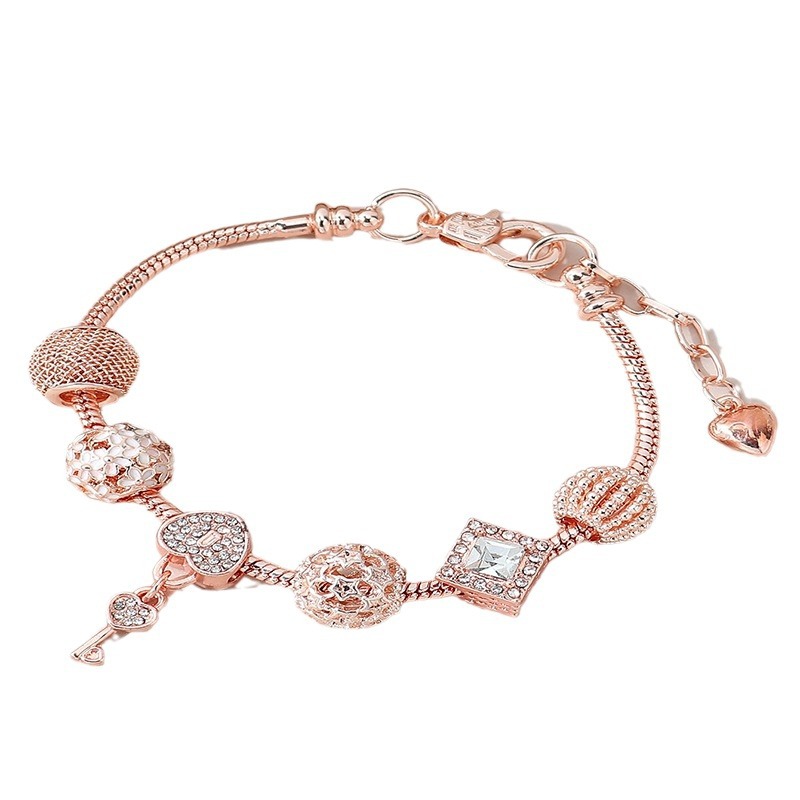 Panjia pulsera Dora DIY cuentas transfronterizas explosivas accesorios de aleación goteo de aceite diamante adhesivo llave de corazón pulsera de bronce image 6
