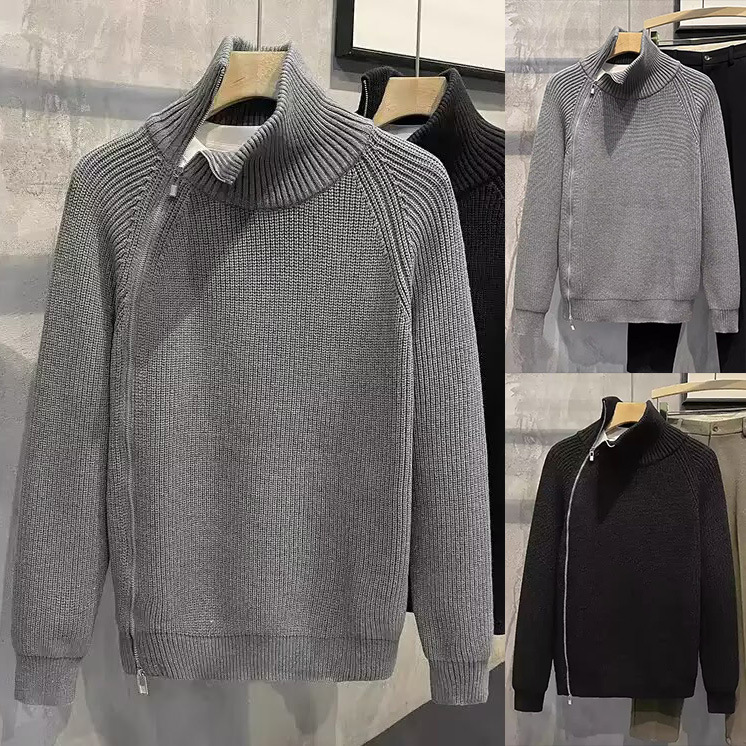 Cuello medio alto prueba de personalidad con cremallera camiseta de punto suéter hombre viejo estilo de negocios otoño invierno suéter de tendencia fábrica transfronteriza al por mayor image 1
