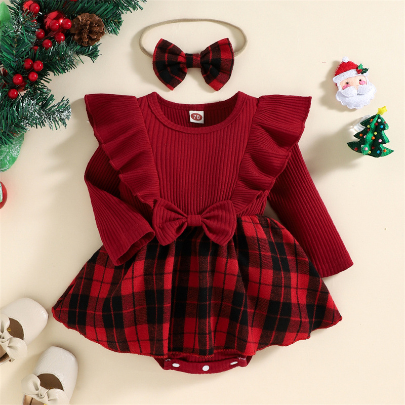 Christmas Fashion Plaid Cotton Baby Rompers display picture 1