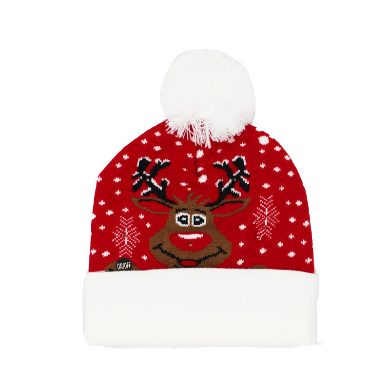 卸売越境パーティー高級クリスマスニット帽クリスマスぬいぐるみ発光帽子ニット毛糸帽子保温帽子|undefined