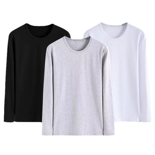 Ladies Solid Color Base Shirt Couple Set Spring and Autumn Long Sleeve T-Shirt Japanese Style Top for Inner Wear Crew Neck Shirt