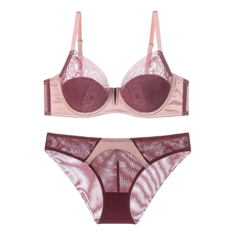 Estilo francés chica delgada taza pura deseo ropa interior push up sexy encaje sujetador traje pequeño pecho especial media taza superior sujetador